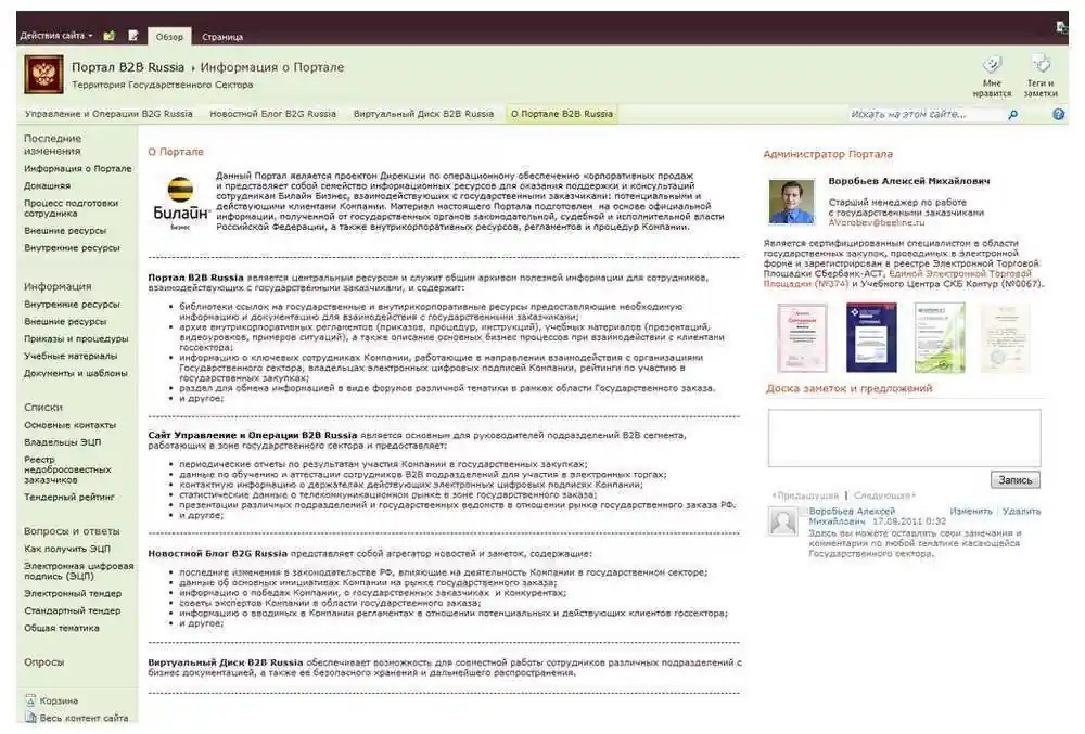 Intranet Portal B2B Russia on SharePoint platform