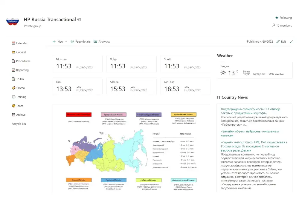 Intranet Portal HP Russia Transactional was designed for the Team effective workflow